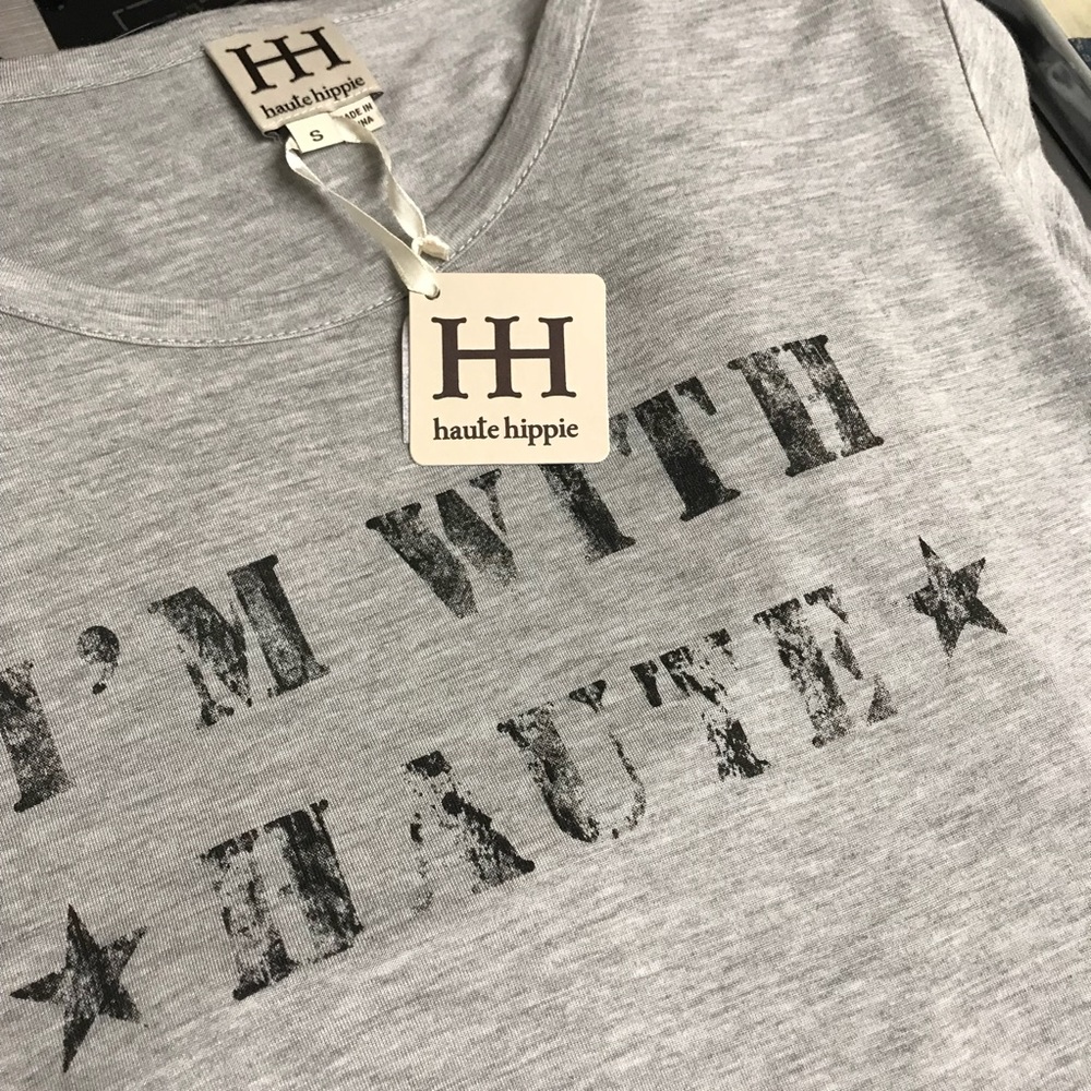 Graphic $135 I'm With Haute Hippie Tee Shirt NWT S - Picture 2 of 3